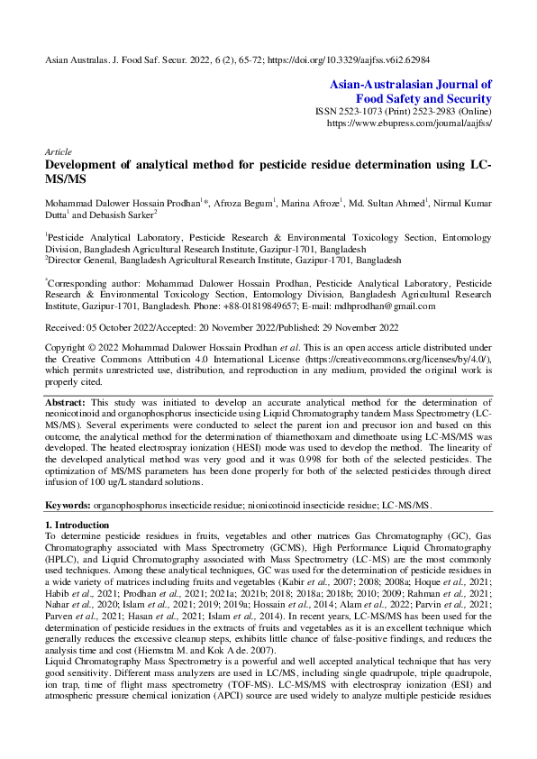 (PDF) Development of analytical method for pesticide residue ...
