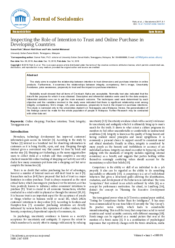 (PDF) Inspecting the Role of Intention to Trust and Online Purchase in ...
