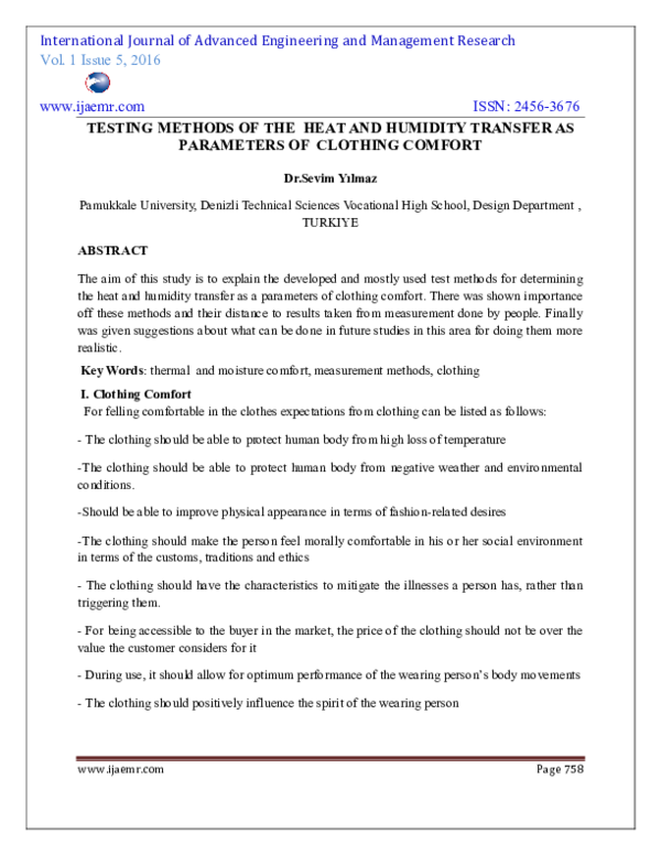 (PDF) Testing Methods of the Heat and Humidity Transfer as Parameters ...