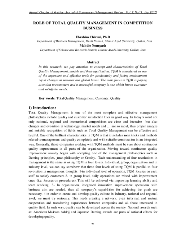 (PDF) Role of Total Quality Management in Competition Business