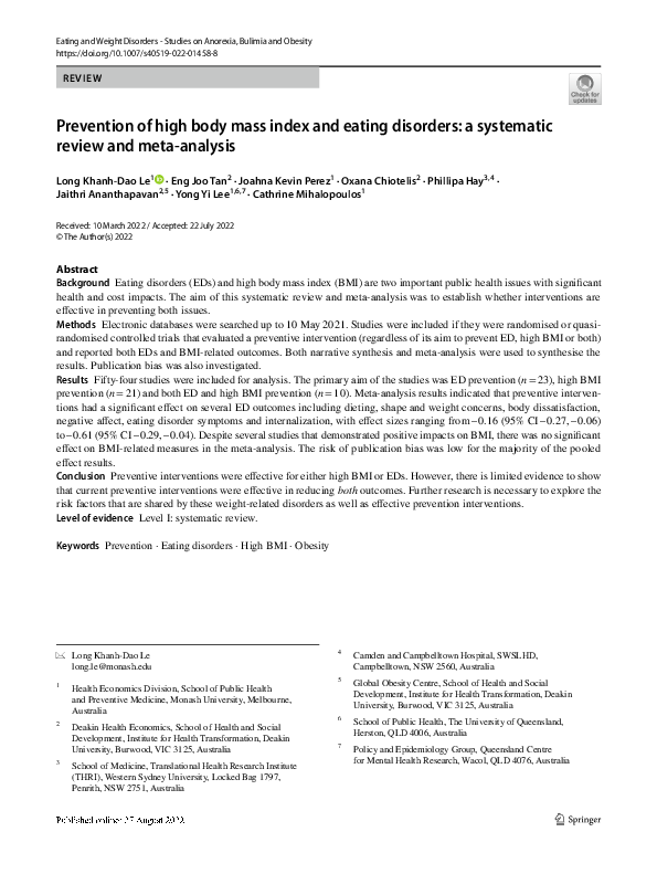 (PDF) Prevention of high body mass index and eating disorders: a ...