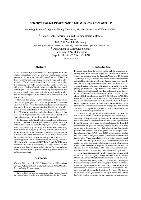 (PDF) Selective Packet Prioritization for Wireless Voice over IP