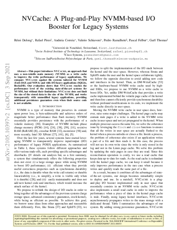 (PDF) NVCache: A Plug-and-Play NVMM-based I/O Booster for Legacy Systems