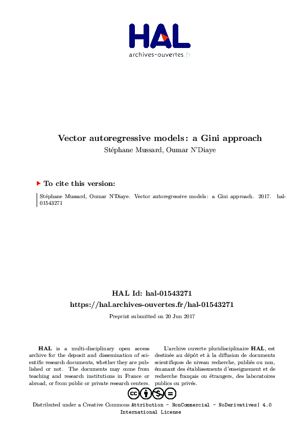 (PDF) Vector autoregressive models: A Gini approach