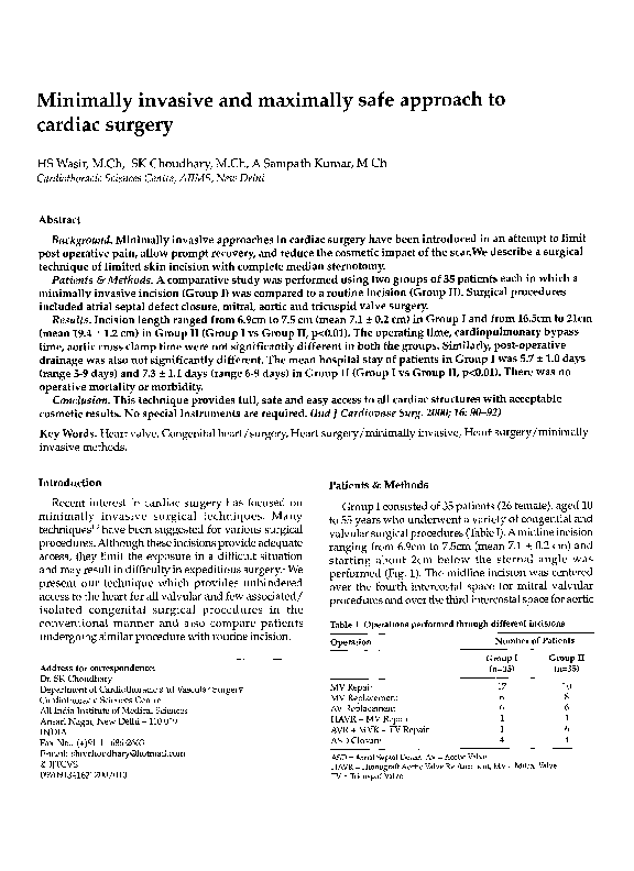 (PDF) Minimally invasive and maximally safe approach to cardiac surgery