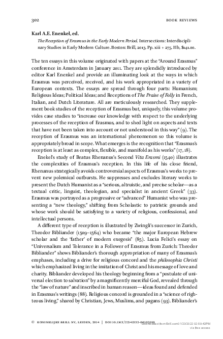 (PDF) Book Review: The Reception of Erasmus in the Early Modern Period ...