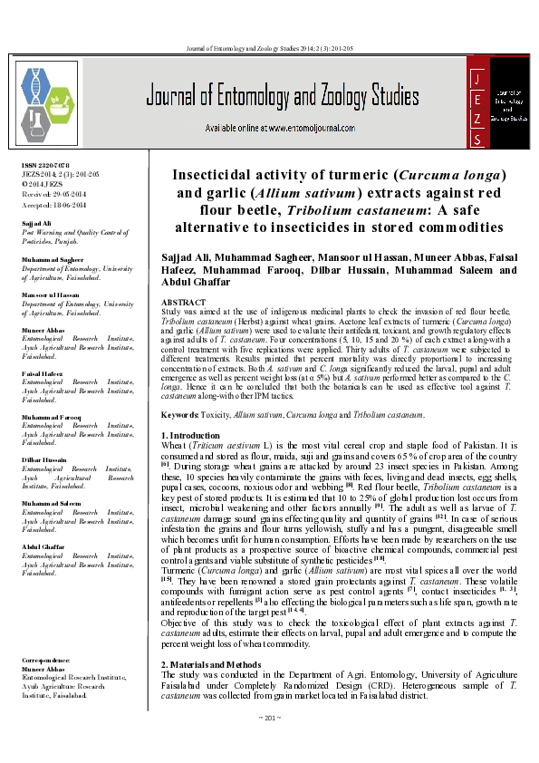 (PDF) Insecticidal activity of turmeric (Curcuma longa) and garlic ...