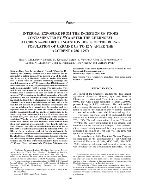 (PDF) Internal Exposure from the Ingestion of Foods Contaminated by ...