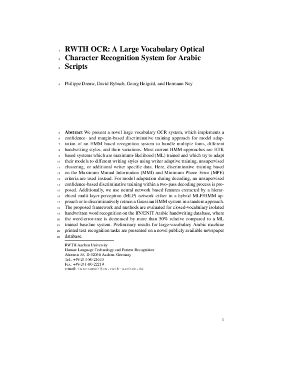 (PDF) RWTH OCR: A Large Vocabulary Optical Character Recognition System ...