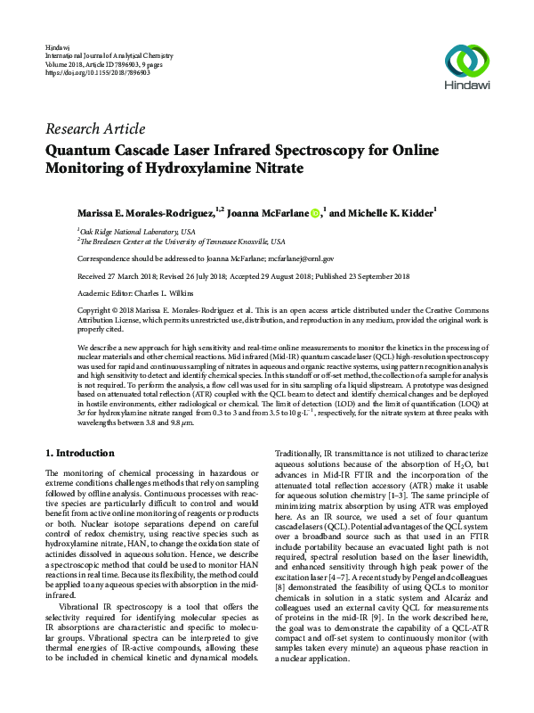 (PDF) Quantum Cascade Laser Infrared Spectroscopy for Online Monitoring ...