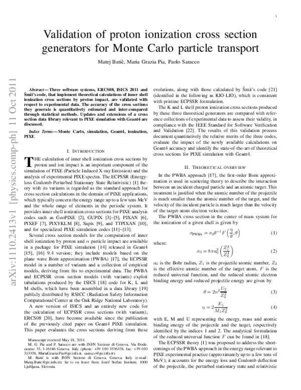 (PDF) Validation of Proton Ionization Cross Section Generators for ...