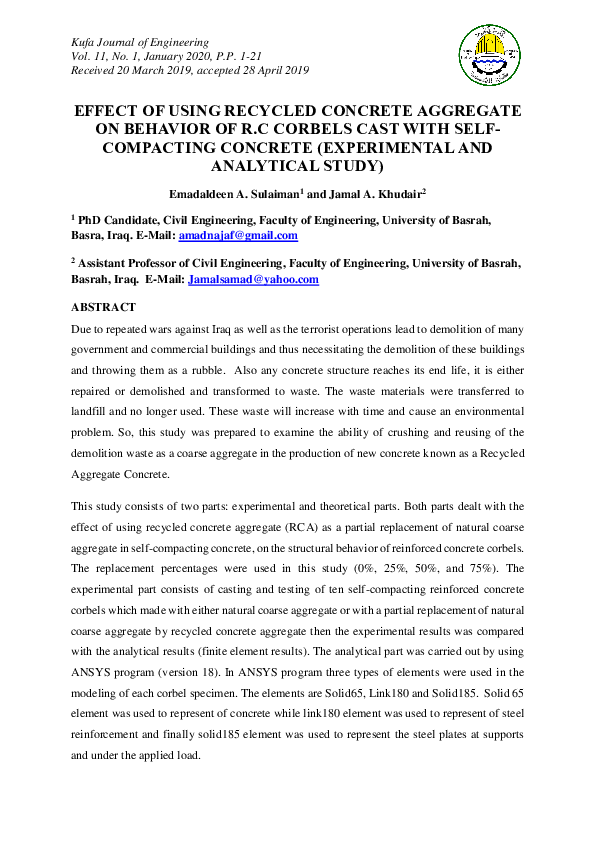 (PDF) Effect of Using Recycled Concrete Aggregate on Behavior of R.C ...