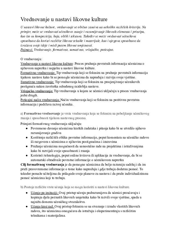 (PDF) Vrednovanje u nastavi likovne kulture