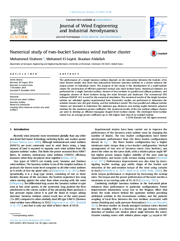 (PDF) Numerical study of two-bucket Savonius wind turbine cluster