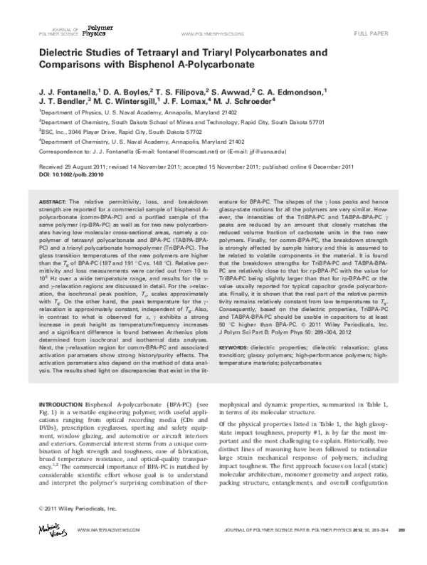 (PDF) Dielectric studies of tetraaryl and triaryl polycarbonates and ...