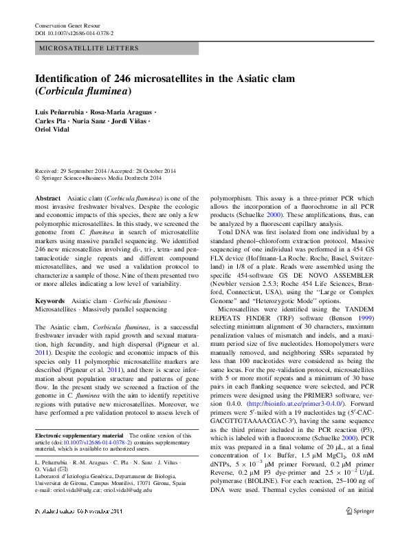(PDF) Identification of 246 microsatellites in the Asiatic clam ...