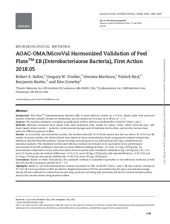 (PDF) AOAC-OMA/MicroVal Harmonized Validation of Peel PlateTM EB ...