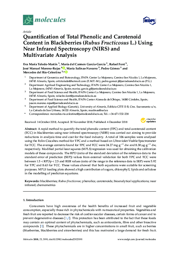 (PDF) Quantification of Total Phenolic and Carotenoid Content in ...