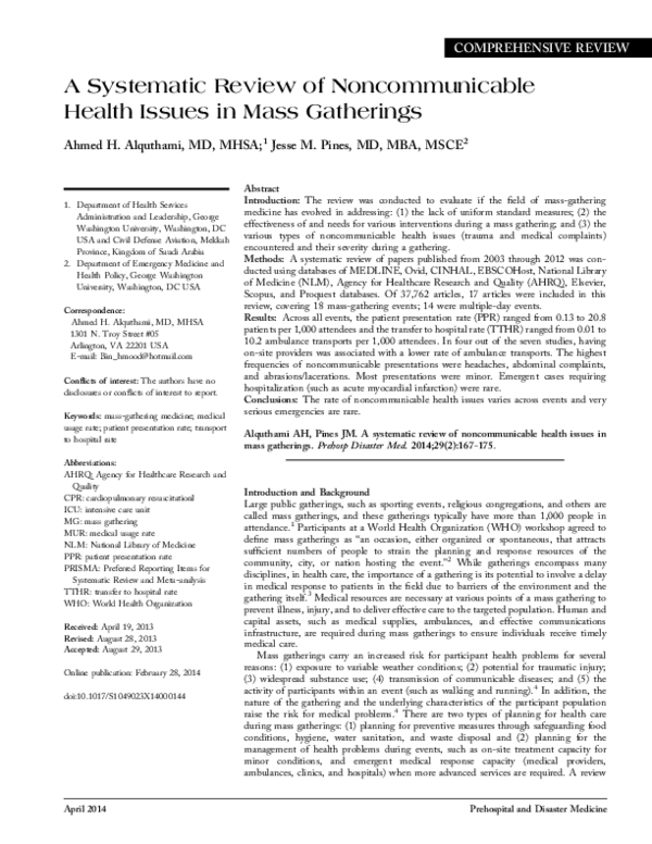 (PDF) A Systematic Review of Noncommunicable Health Issues in Mass ...
