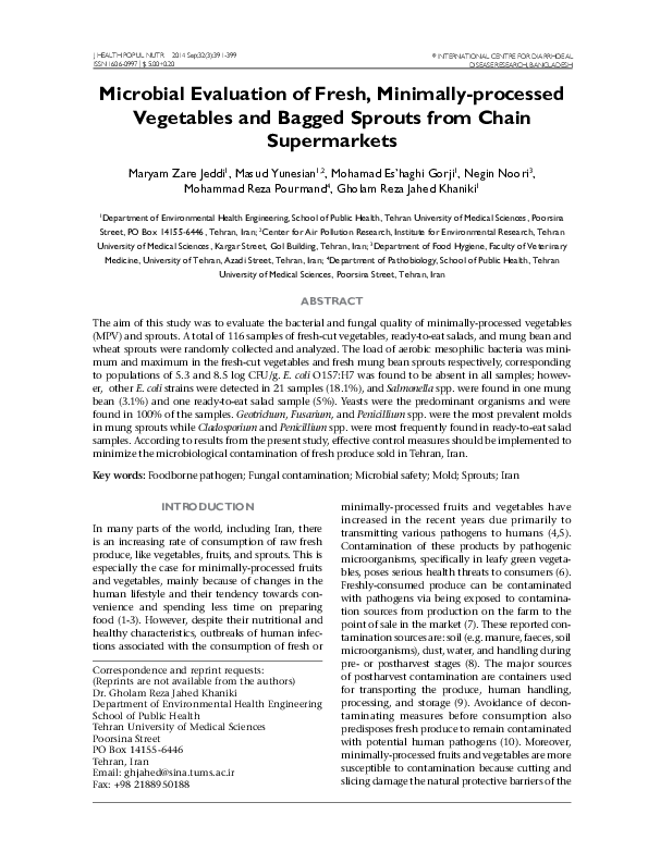 (PDF) Microbial evaluation of fresh, minimallyprocessed vegetables and