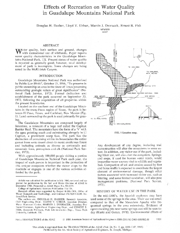(PDF) Effects of Recreation on Water Quality in Guadalupe Mountains ...