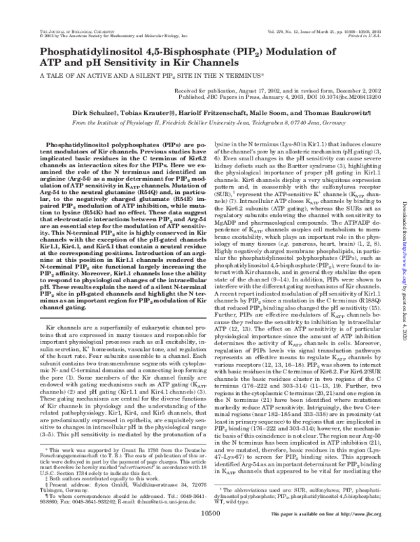 (PDF) Phosphatidylinositol 4,5-Bisphosphate (PIP2) Modulation of ATP ...