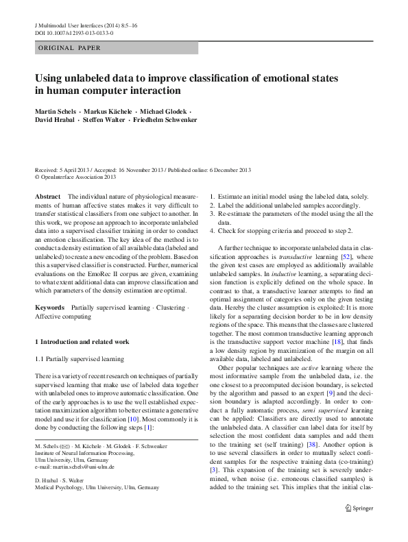 (PDF) Using unlabeled data to improve classification of emotional ...
