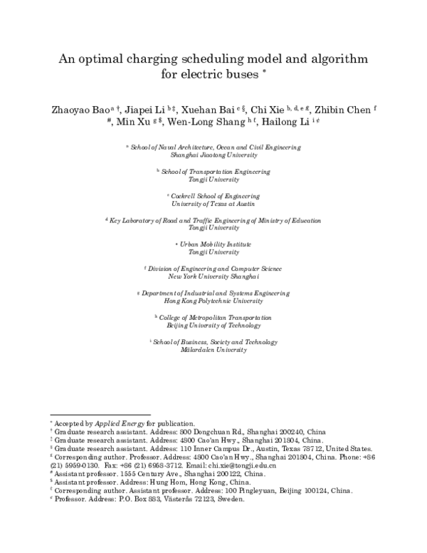 (PDF) An Optimal Charging Scheduling Model and Algorithm for Electric Buses