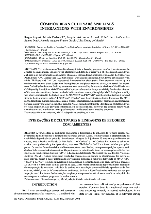 (PDF) Common bean cultivars and lines interactions with environments