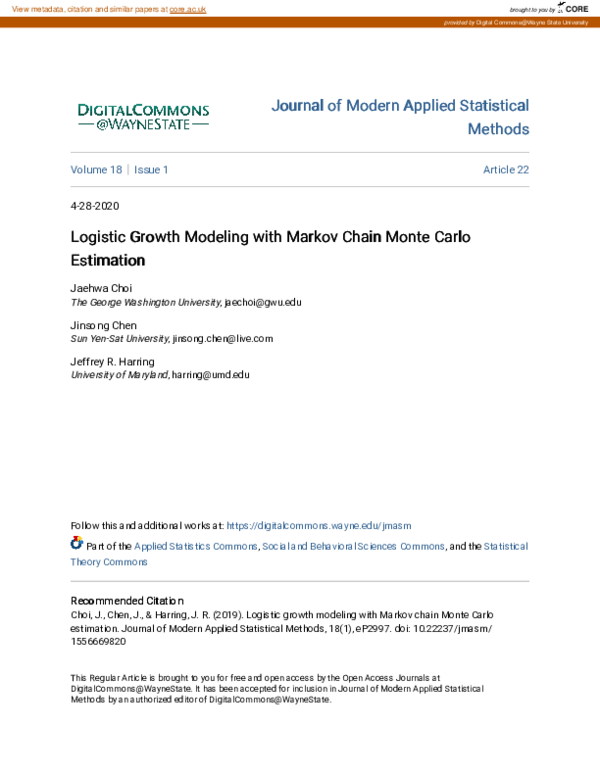 (PDF) Logistic Growth Modeling with Markov Chain Monte Carlo Estimation