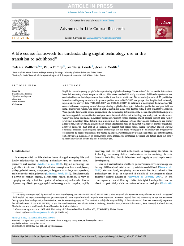 (PDF) A life course framework for understanding digital technology use ...