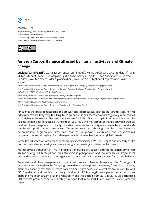 (PDF) Amazon Carbon Balance affected by human activities and Climate