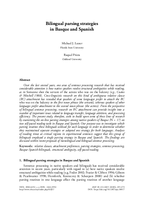 (PDF) Bilingual parsing strategies in Basque and Spanish
