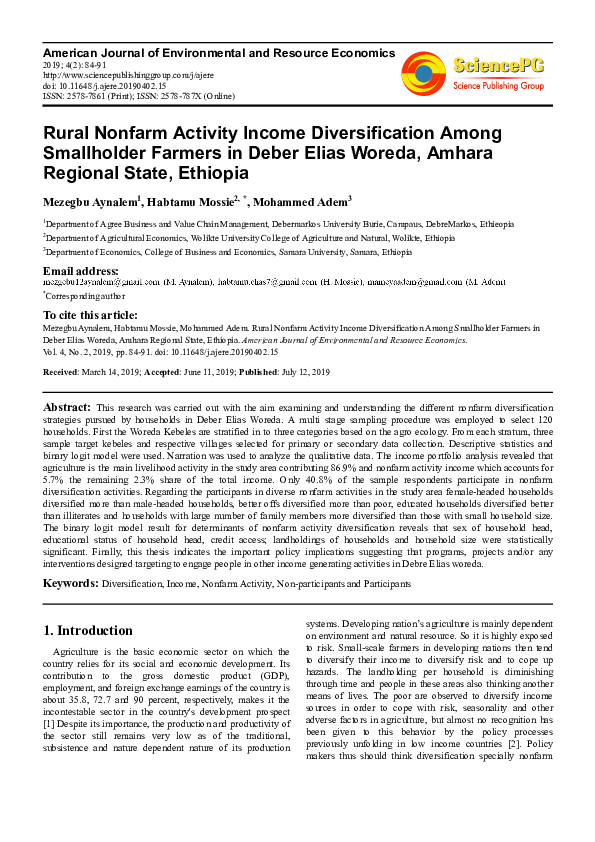 PDF) Rural Nonfarm Activity Income Diversification Among 