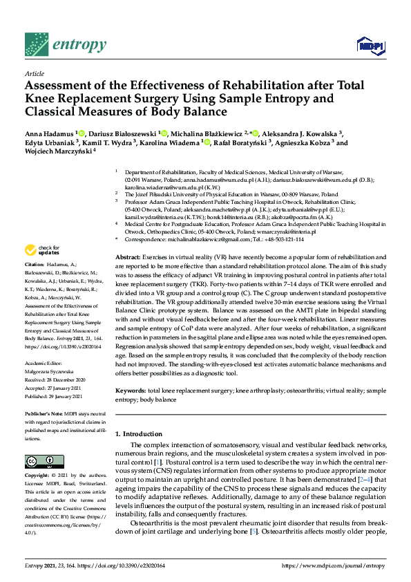(PDF) Assessment of the Effectiveness of Rehabilitation after Total ...