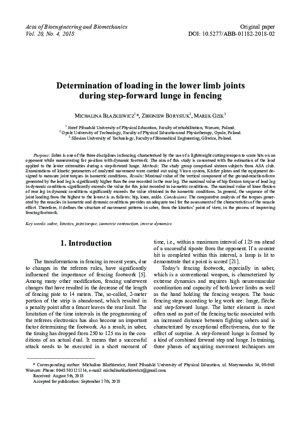 (PDF) Determination of loading in the lower limb joints during step ...