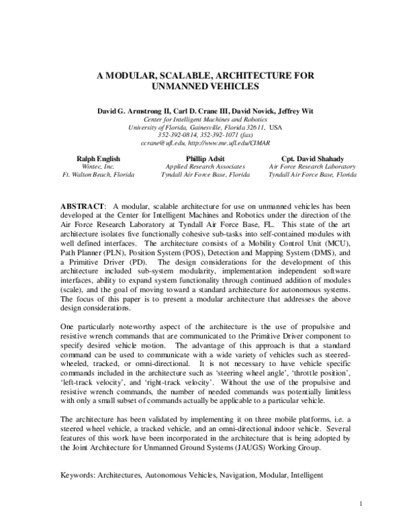 (PDF) A Modular, Scalable, Architecture for Unmanned Vehicles