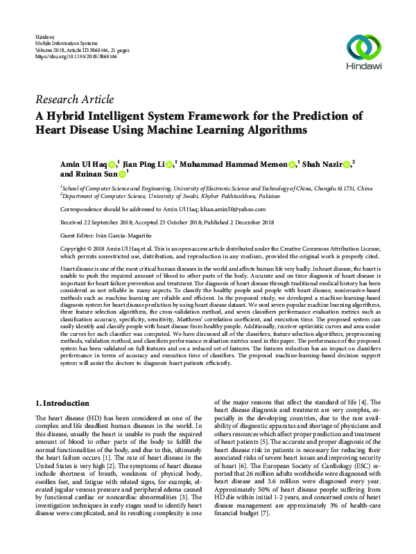 (PDF) A Hybrid Intelligent System Framework for the Prediction of Heart ...