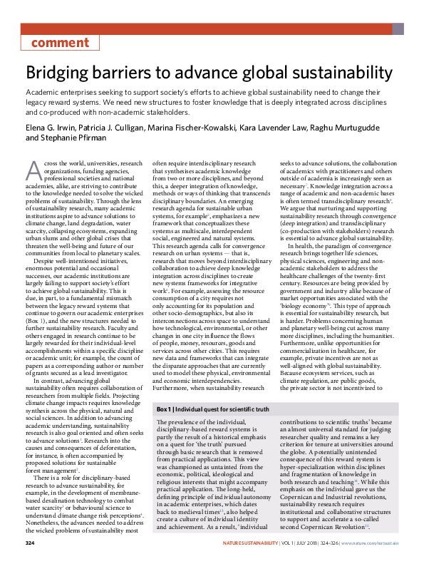 (PDF) Bridging barriers to advance global sustainability