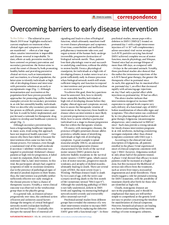 (PDF) Overcoming barriers to early disease intervention