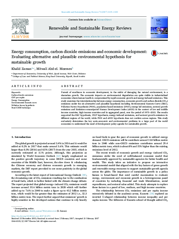 (PDF) Energy consumption, carbon dioxide emissions and economic growth ...