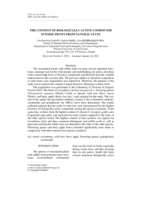 (PDF) The Content of Biologically Active Compounds in Some Fruits from ...