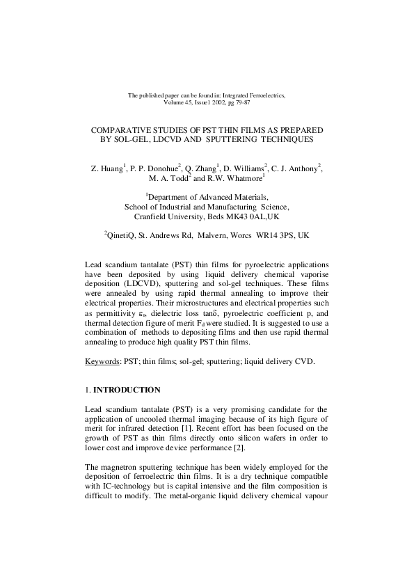 (PDF) Comparative Studies of PST Thin Films as Prepared by Sol-Gel ...