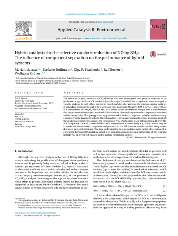 (PDF) Hybrid catalysts for the selective catalytic reduction of NO by ...