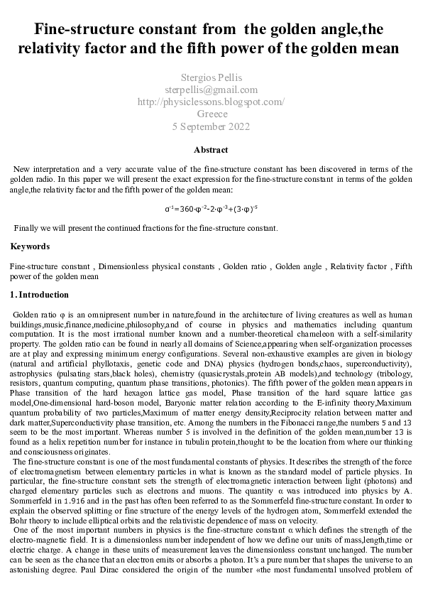 (PDF) Fine-structure constant from the golden angle,the relativity ...