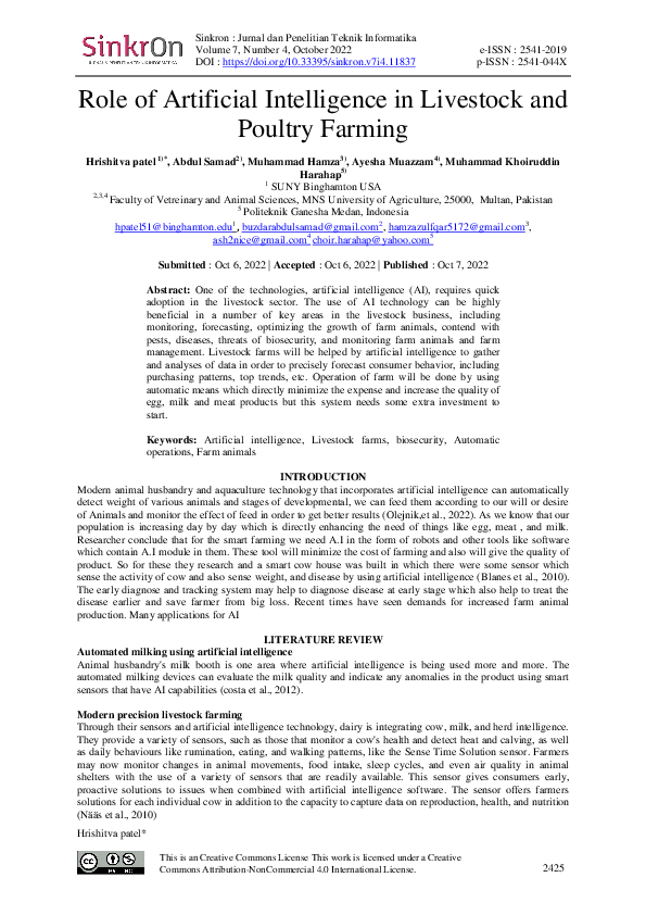 (PDF) Role of Artificial Intelligence in Livestock and Poultry Farming