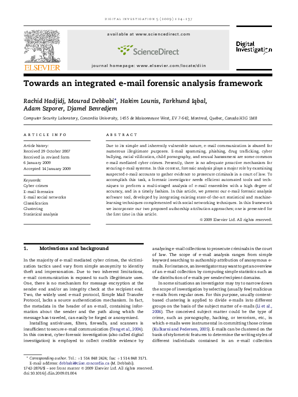 (PDF) Towards an integrated e-mail forensic analysis framework