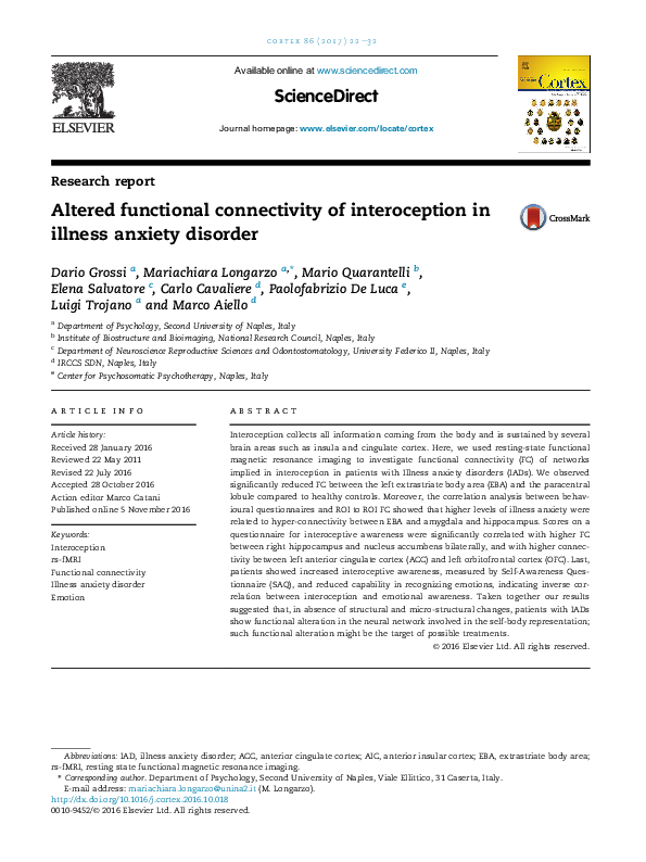 (PDF) Altered functional connectivity of interoception in illness ...