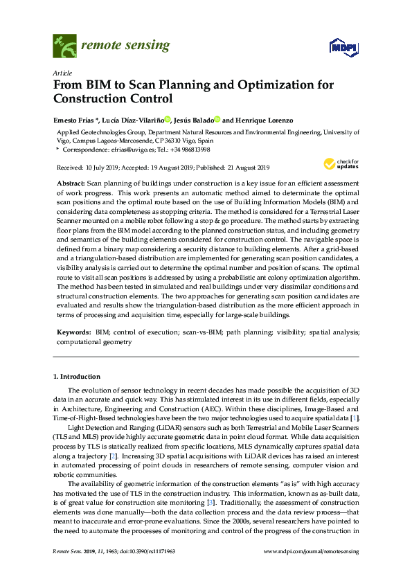 (PDF) From BIM to Scan Planning and Optimization for Construction Control