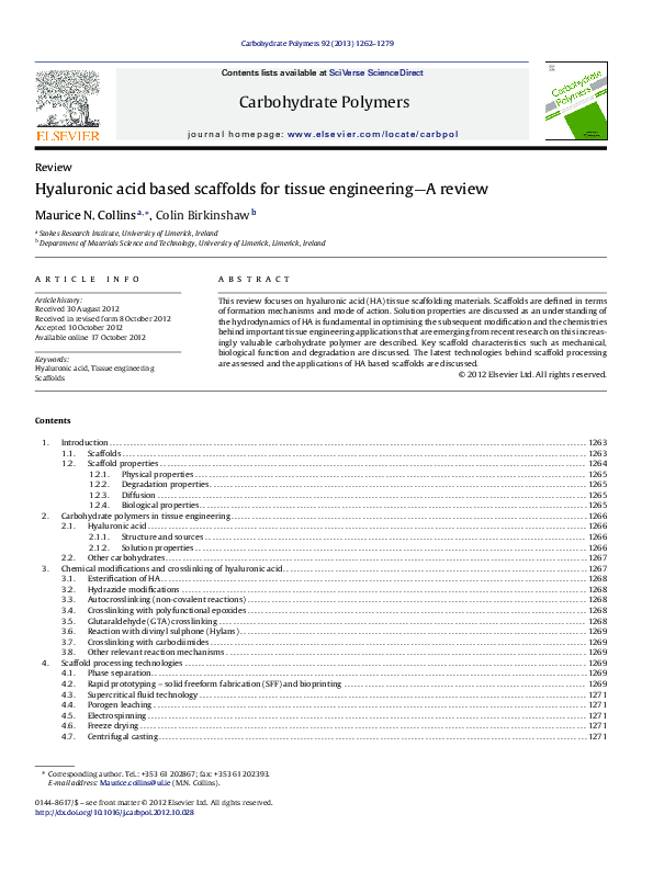 (PDF) Hyaluronic acid based scaffolds for tissue engineering—A review